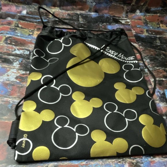 Disney Handbags - Disney Mickey Mouse Large Black & Gold Drawstring Backpack Bag